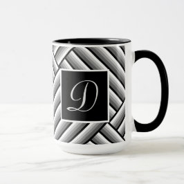 Caneca Tiras modernas em preto, branco e cinza - Monogram