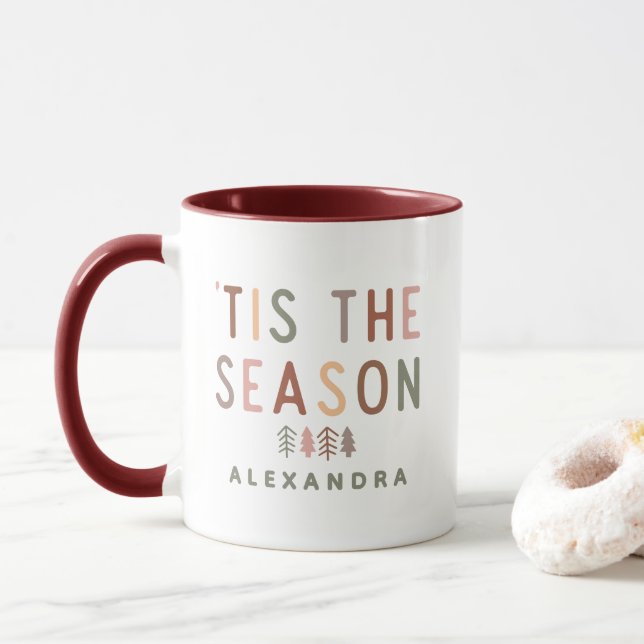 Caneca 'Tis the Season Boho Christmas Custom Name (Com Donut)