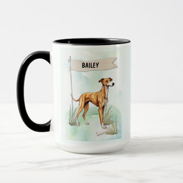 Caneca Título: Galgo Aquarela Cachorro Personalizado (Esquerda)