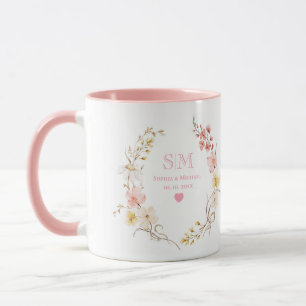 Caneca Toalha de Jouy Rosa ou Monograma de Casamento de V