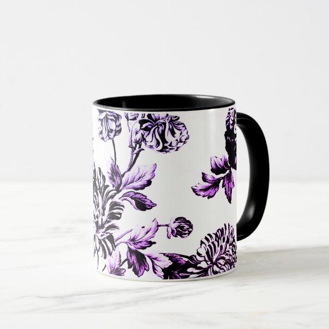 Caneca Toalha Floral Azul-roxa Preta (Frente Esquerda)