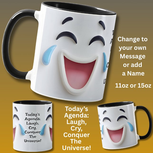 Caneca Today's Agenda,  Add Name Message, Expressive Face (Criador carregado)