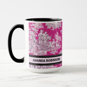 Caneca Toile de Jouy Monograma Floral Rosa Vintage