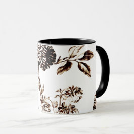 Caneca Toile floral botânico de bronze preto & branco