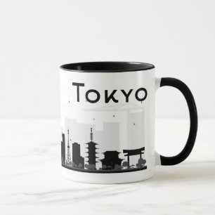Caneca Tokyo, Japão skyline preta & branca de   da cidade