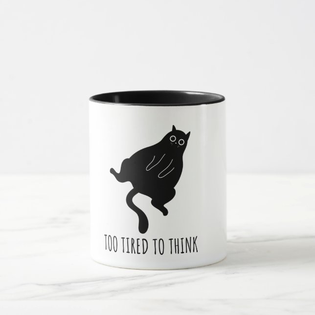 Caneca Too Tired to Think - Funny Exhausted Black Cat (Centro)