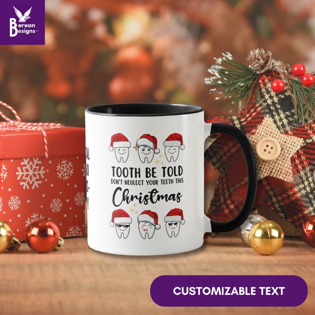 Caneca TOOTH BE DIZIDO Dental Natal Flossofiosa (Fun DENTAL CHRISTMAS Tooth Be Told Mug with Kawaii design & custom text. Great gift for dental squad)