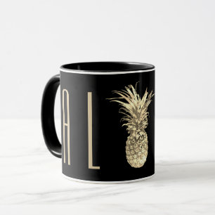 Caneca Topografia Dourado tropical do abacaxi Aloha