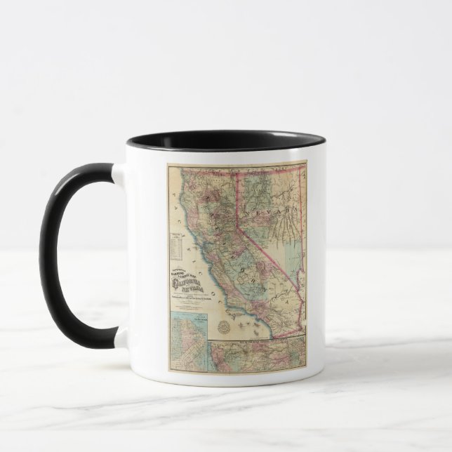 Caneca Topografia Railroad and County Map, Califórnia (Esquerda)