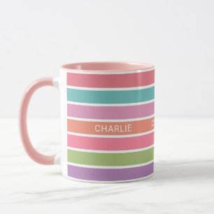 Caneca Toques de nome personalizado com faixas coloridas