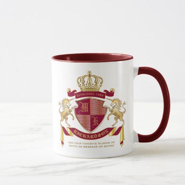Caneca Torne seu próprio Casaco de armas vermelho Dourado (Direita)