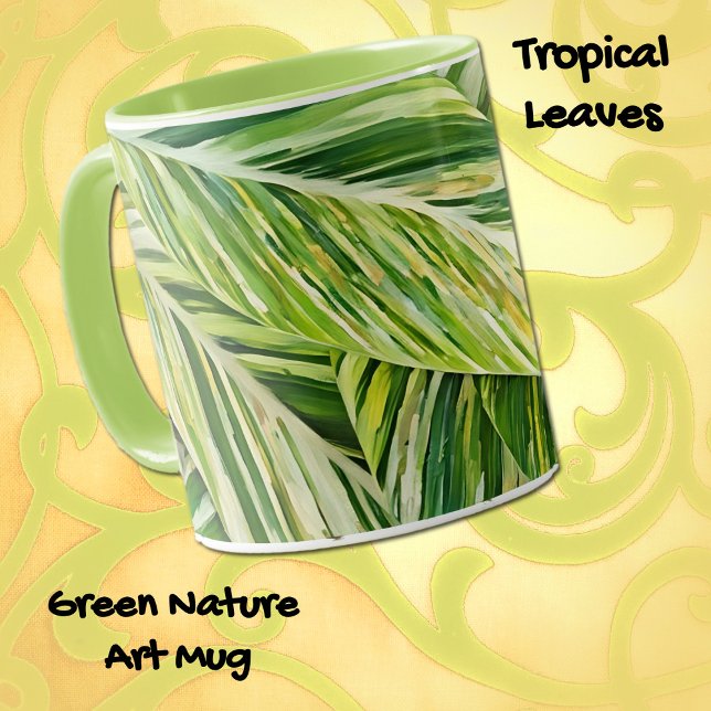 Caneca Torneio de Arte Natural Verde (Beautiful tropical plant leaves in a watercolor art style on a nice mug.)