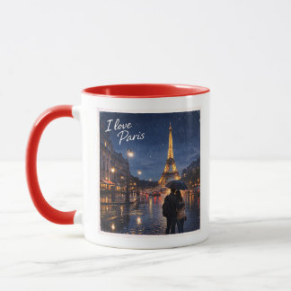 Caneca Torre Eiffel de Paris em Noite Chuvosa Romântica A