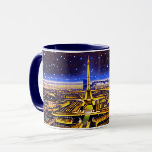 Caneca Torre Eiffel de Paris sob um Céu Estrelado