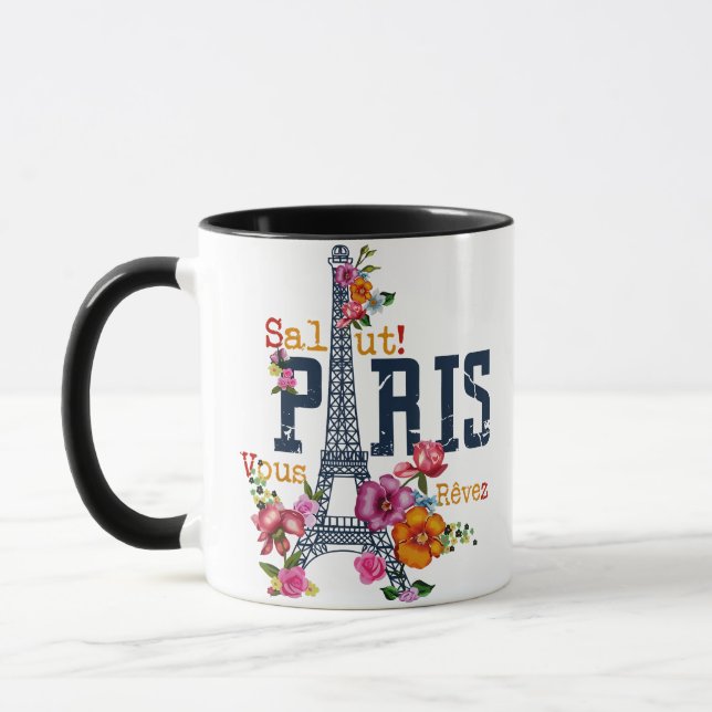 Caneca Torre Eiffel Paris Shirt Salut Flor Paris Fra (Esquerda)