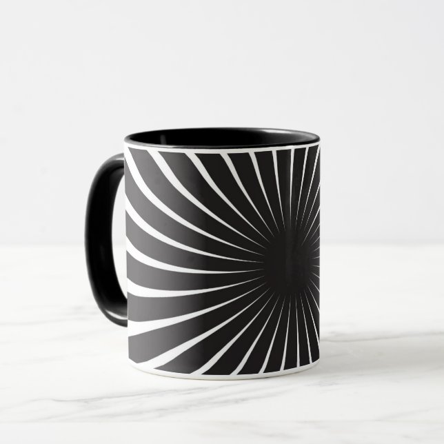Caneca Torre Espiral Retro Preto e Branco (Frente Esquerda)