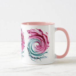 Caneca Tourbillon Abstrait en Rose et vert pastels.