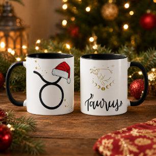 Caneca Touro de Natal Chapéu de Papai Noel Zodíaco