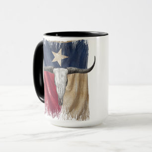 Caneca Touro Longhorn - Caveira em Distress Texas Flag