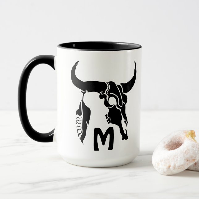 Caneca Touro Longhorn Tribal com pena preta (Com Donut)