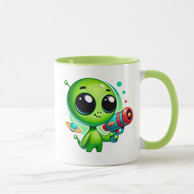 Caneca Tout petit extraterrestre avec pistolet à bulles. (Direita)