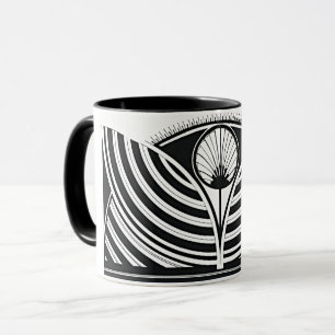 Caneca Trabalho de arte Floral branco e preto estilizado
