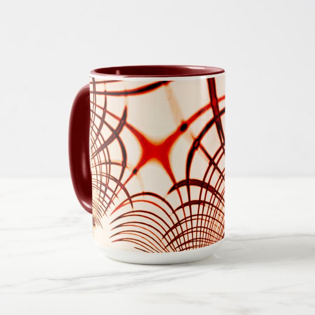 Caneca Traços curvos em castanho-vermelho cruzado, efeito (Frente Esquerda)