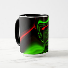Caneca Traços curvos verdes e vermelhos sobre fundo verde