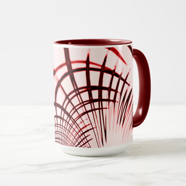 Caneca Traços curvos vermelhos cruzados sobre fundo leve (Frente Esquerda)