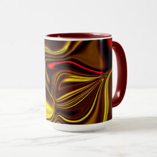 Caneca Traços curvos vermelhos e ouros sobre fundo escur