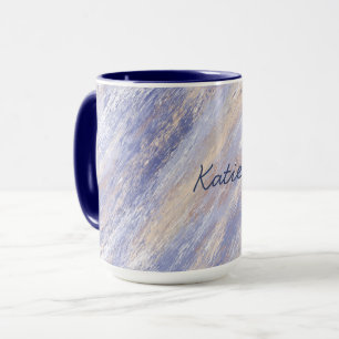 Caneca Traços de Tinta Abstrato Azul e bege Mensal