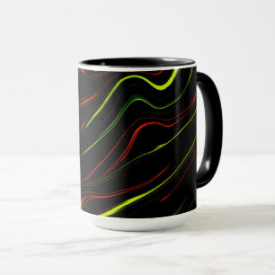Caneca Traços longos, verdes e vermelhos ondulados, fund