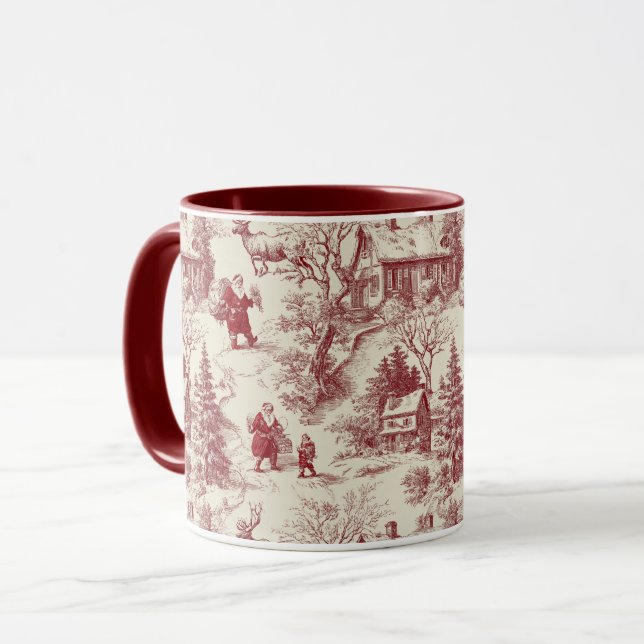 Caneca Traditional Santa Claus Red on Cream Toile De Jouy (Frente Esquerda)