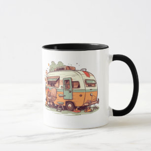 Caneca trailer de campistas felizes
