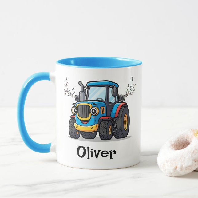 Caneca Tratorzinho Musical Fofo Azul Cantando (Com Donut)