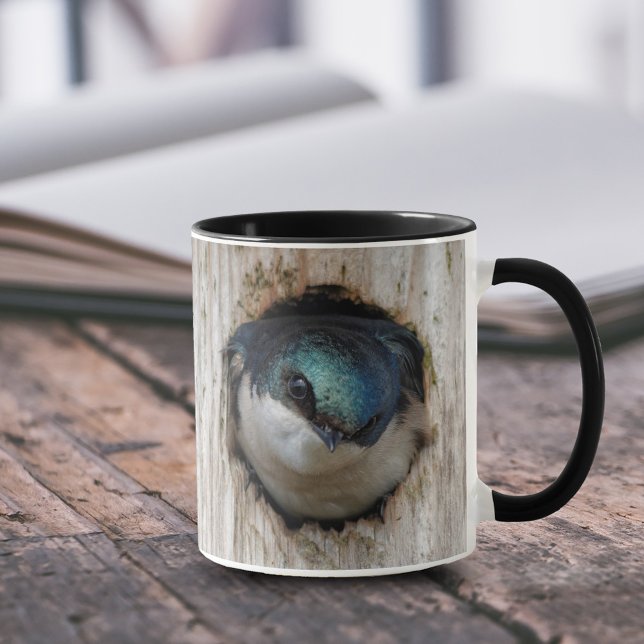 Caneca Tree Swallow em uma Caixa de Correio (Tree Swallow Staring out from Nestbox 11 oz Coffee Mug Cover Photo.)