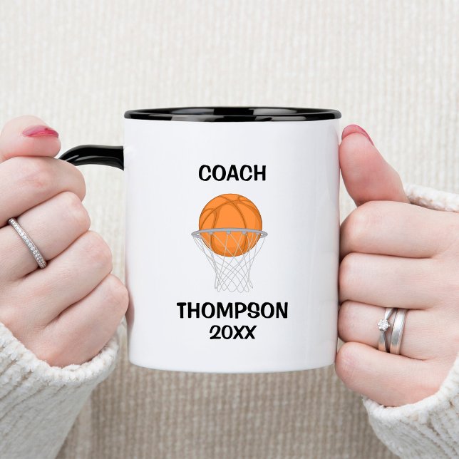 Caneca Treinador de Basquete Negro e Branco (Criador carregado)