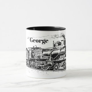 Caneca Trem vintage fofo preto branco