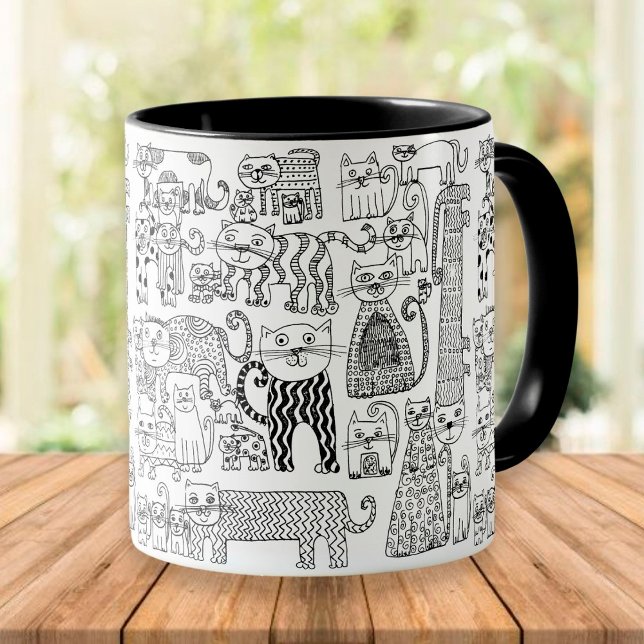 Caneca Trendy Black and White Cats, divertido, padronizad (Criador carregado)