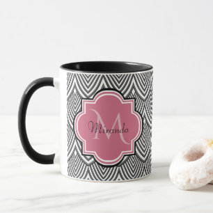 Caneca Trendy Black Arch Scallops Cor-de-rosa Monograma N