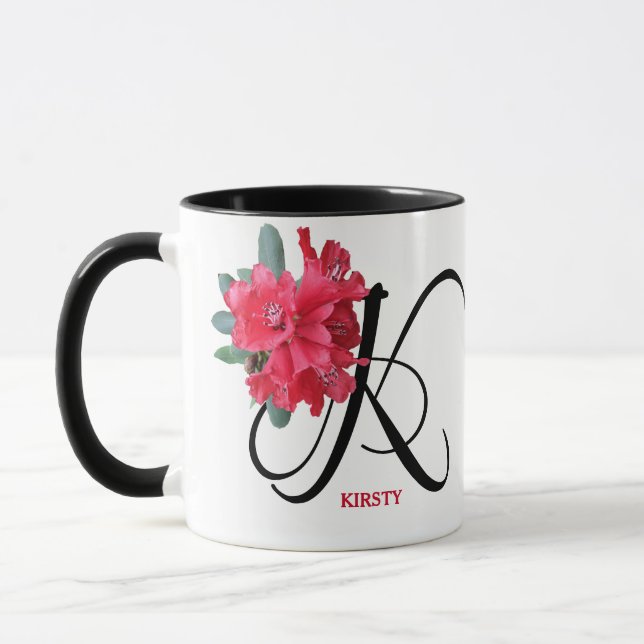 Caneca Trendy boho flores vermelhas personalizáveis Kirst (Esquerda)