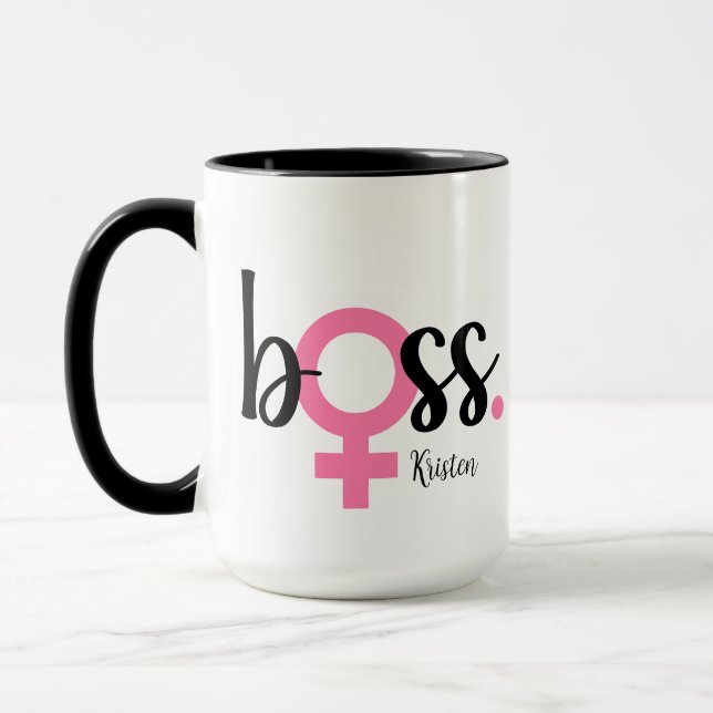 Caneca Trendy Boss Lady Mug Moderna Tipografia Rosa Preto (Esquerda)