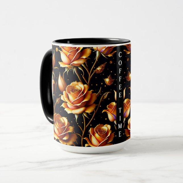 Caneca Trendy Luxury Grande Coleção Dourada de Rosas (Frente Esquerda)
