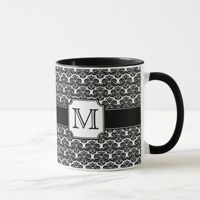 Caneca Trendy Monogrammed Damask Mug (Direita)