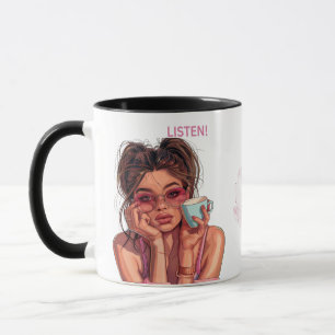 Caneca Trendy "Ouça" Mug com a citação de café assaz