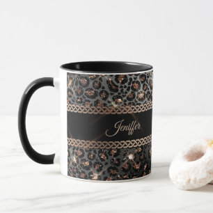 Caneca Trendy Personalizado Leopard Dourado Luminter