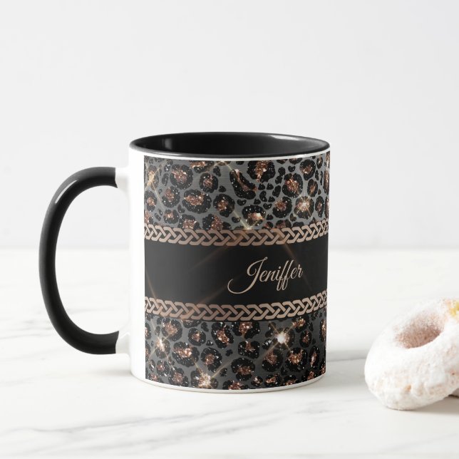 Caneca Trendy Personalizado Leopard Dourado Luminter     (Com Donut)