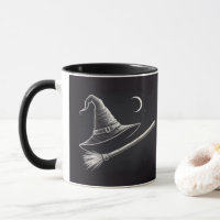 Trendy Spooky Halloween Chapéu de bruxa e vassoura
