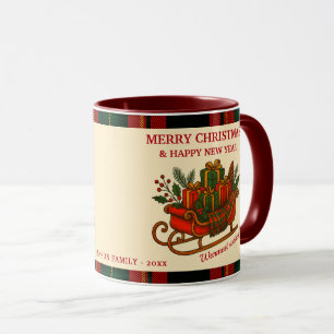 Caneca Trenó de Natal Vintage com Presentes e Xadrez