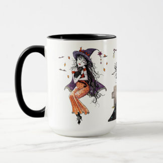 Caneca Três Bruxas com Gatos Pretos Fantasia de Halloween